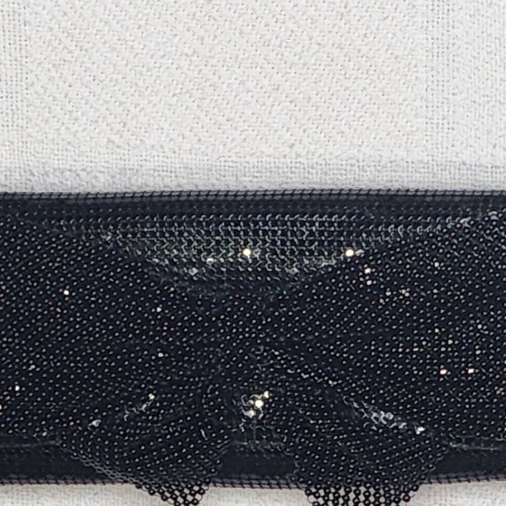 Sparkling Black Sequin Bow and Chain Mail Dress Clutch Bag Silver Shoulder Strap - Picture 3 of 16